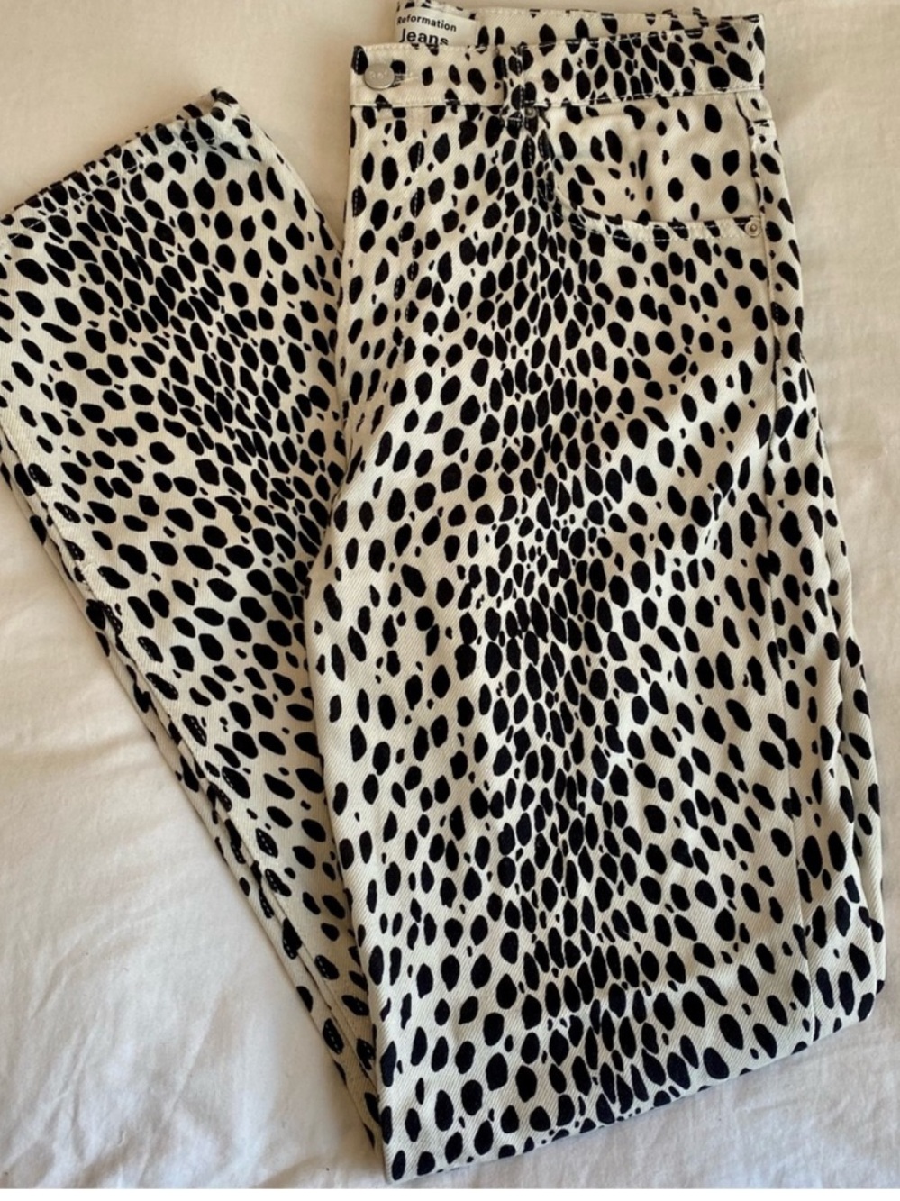 Reformation Cynthia Cheetah High Rise Straight Long Jeans | Size 30